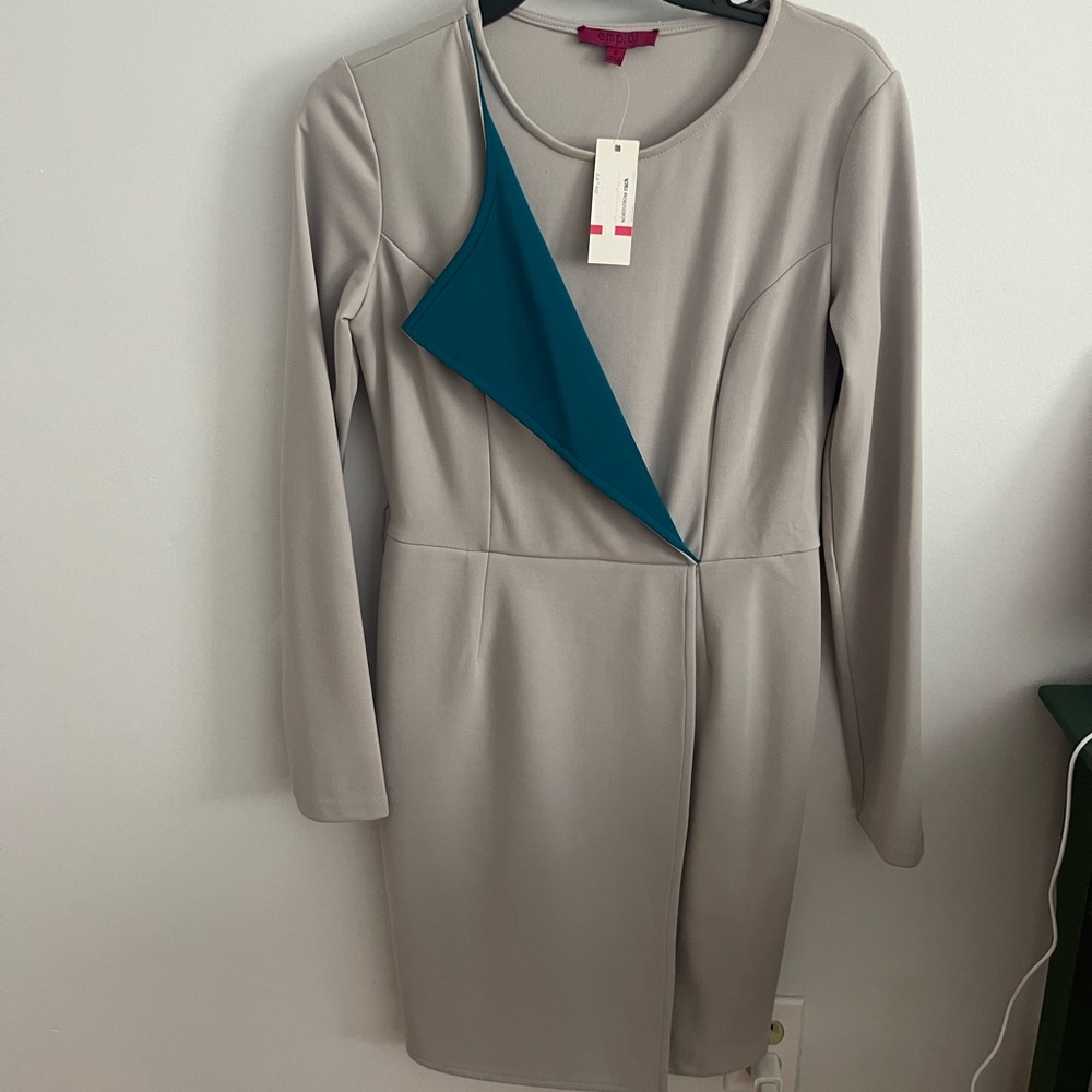 Long sleep color block shift dress